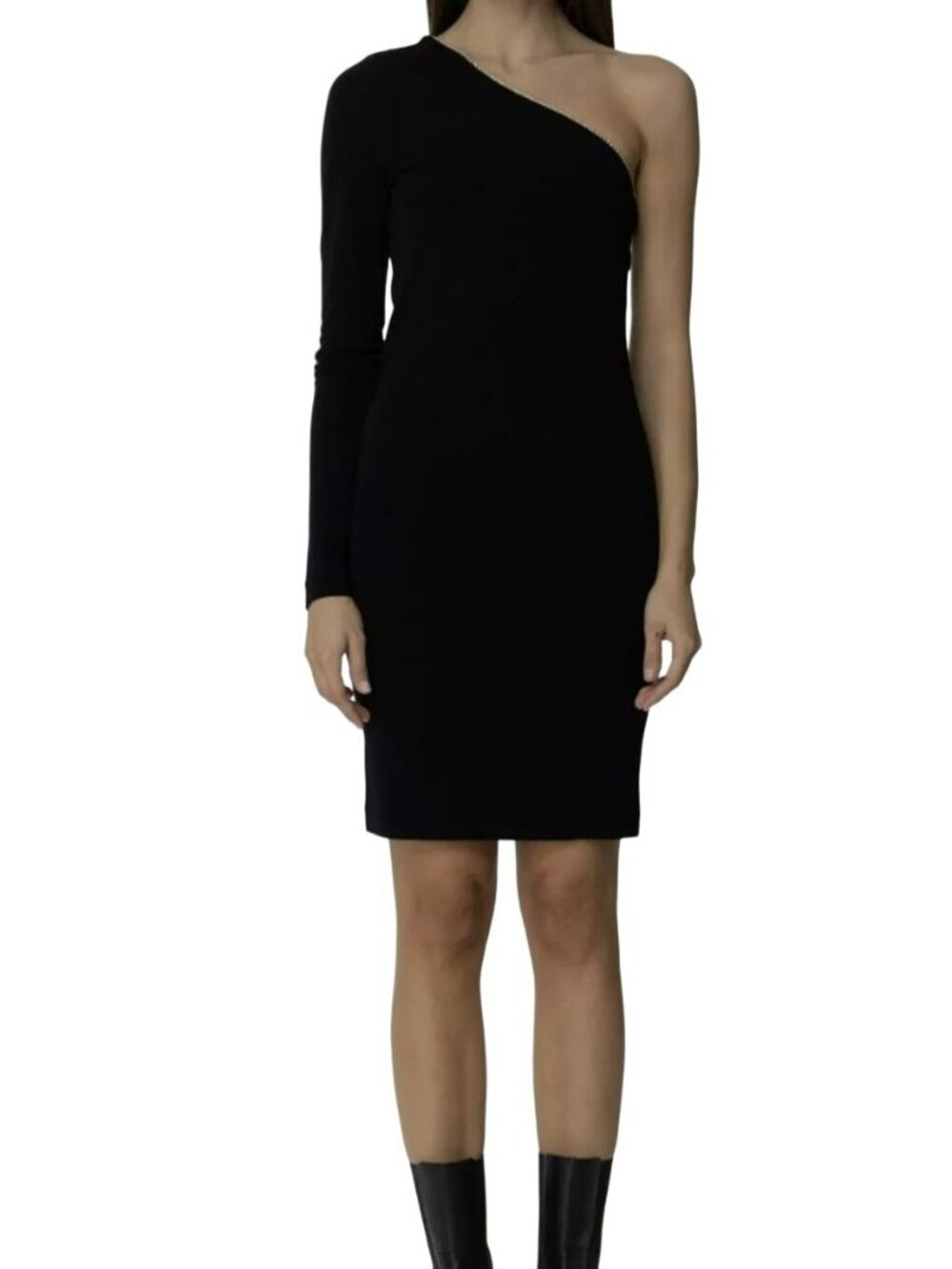 Just Cavalli $530 Rhinestone Trim One-Shoulder Black Mini Dress Sz 38 Xs Nwt